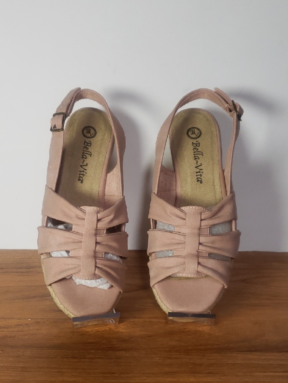 Bella Vita Dusty Pink Strappy Slingback Wedge Heel Espadrille Sandals, Size 6W